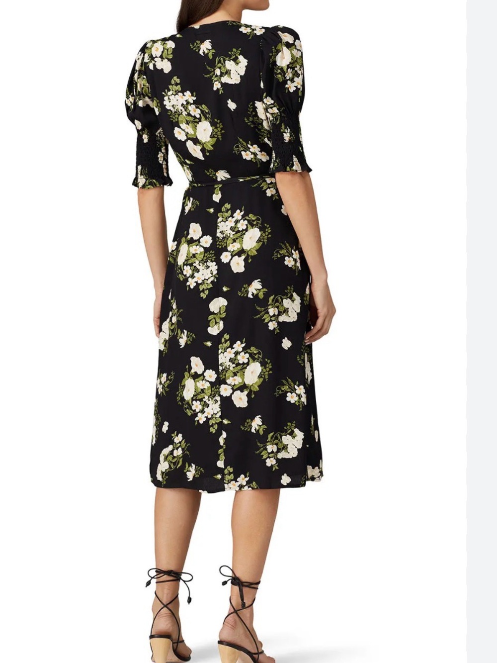 Reformation Black Floral Maxi Dress with Puff Sleeves - Picture 3 of 4